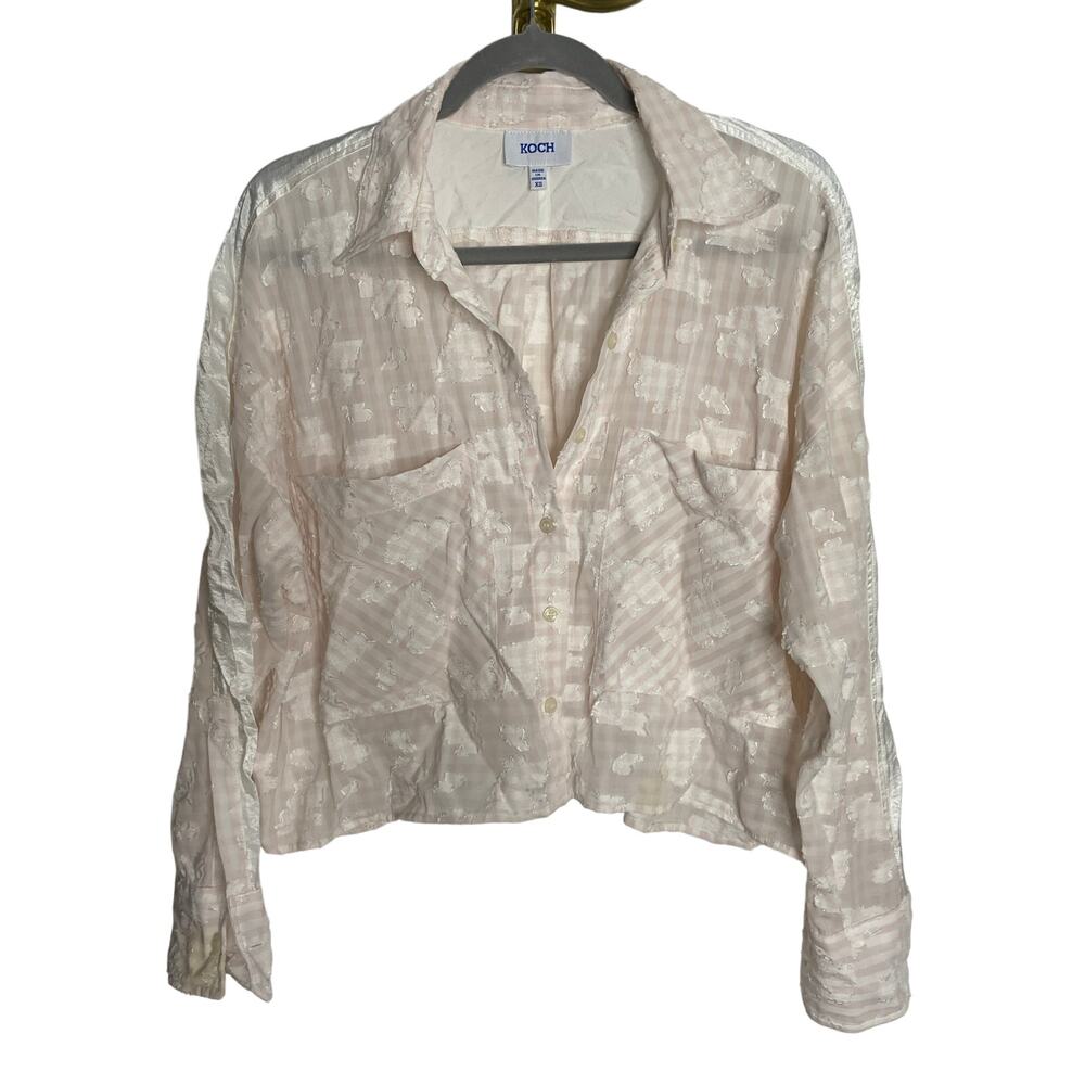 Koch Cloud Embroidered Plaid Long Sleeve Top Button Fairy Cottagecore Granny XS